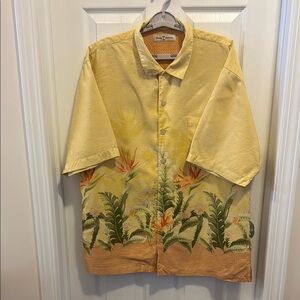 Tommy Bahama XL Yellow Hawaiian Shirt with Floral Design